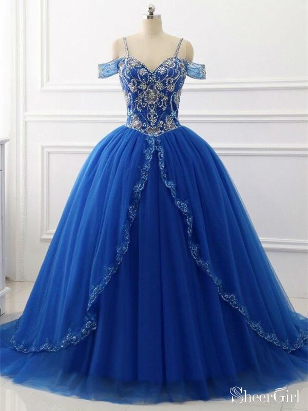 Off the Shoulder Royal Blue Quinceanera Dresses Beaded Prom Dress ARD1345-SheerGirl