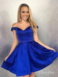 Off the Shoulder Satin Beaded Homecoming Dresses with Pocket apd2559-SheerGirl