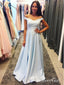 Off the Shoulder Satin Prom Dresses Light Sky Blue Cheap Long Formal Dresses ARD1425