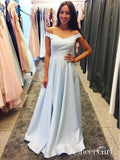 Off the Shoulder Satin Prom Dresses Light Sky Blue Cheap Long Formal Dresses ARD1425-SheerGirl