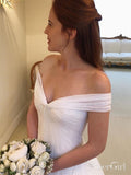 Off the Shoulder Simple Beach Wedding Dresses A Line Bridal Gown AWD1451-SheerGirl