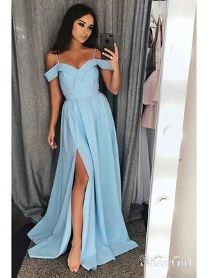 Off the Shoulder Simple Long Prom Dresses Side Slit Formal Dress APD3349-SheerGirl