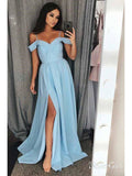 Off the Shoulder Simple Long Prom Dresses Side Slit Formal Dress APD3349-SheerGirl
