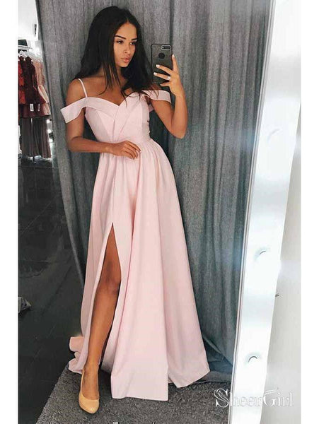 Off the Shoulder Simple Long Prom Dresses Side Slit Formal Dress APD33 SheerGirl Off the Shoulder Simple Long Prom Dresses Side Slit Formal Dress APD33 SheerGirl