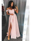 Off the Shoulder Simple Long Prom Dresses Side Slit Formal Dress APD3349