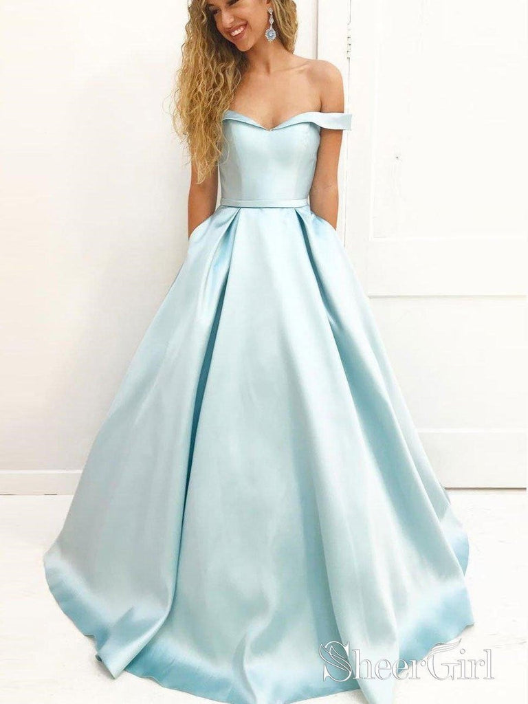 Off the Shoulder Simple Long Prom Dresses,Cheap Simple Formal Prom Dresses APD3198-SheerGirl