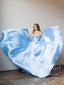 Off the Shoulder Sky Blue Beaded Bodice Prom Dresses A Line Satin Prom Gown ARD2931