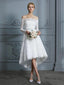 Off the Shoulder Tea Length Wedding Dresses Lace High Low Wedding Dress AWD1074