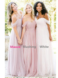 Off the Shoulder Tulle Blush Pink Bridesmaid Dresses Maroon Bridesmaid Dresses APD3161-SheerGirl