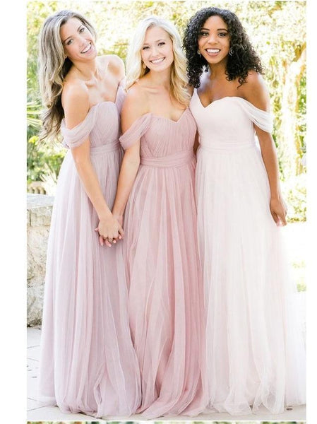 Off the Shoulder Tulle Blush Pink Bridesmaid Dresses Maroon Bridesmaid  Dresses – SheerGirl