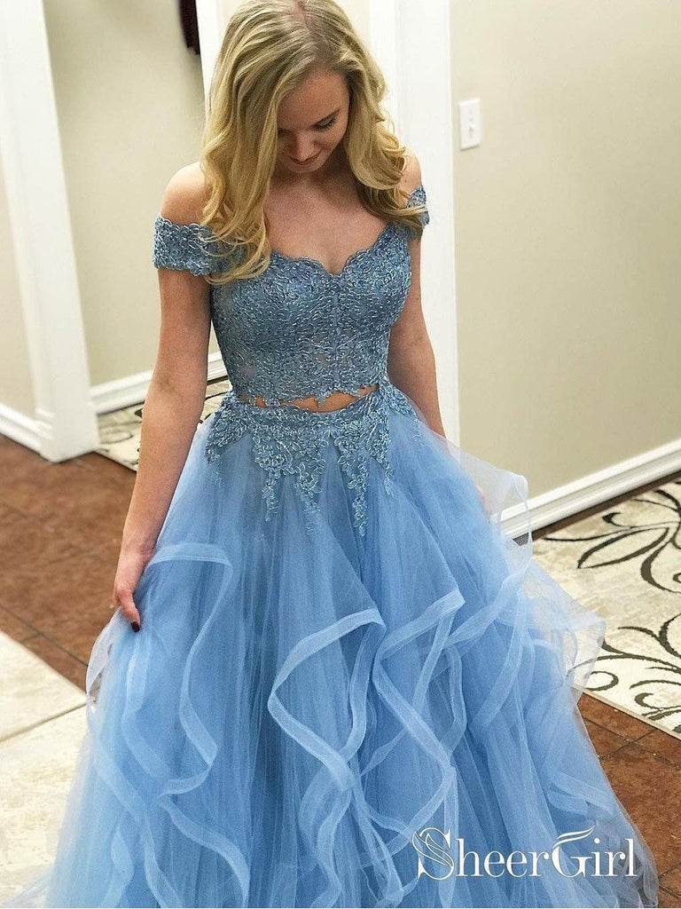Off the Shoulder Two Piece Prom Dresses,Lace 2 Piece Formal Dresses APD3195 Off the Shoulder Two Piece Prom Dresses,Lace 2 Piece Formal Dresses APD3195