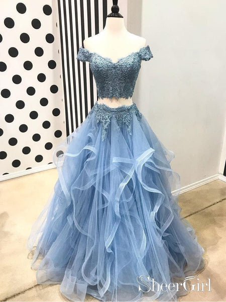 formal coat dresses for women Off the Shoulder Two Piece Prom Dresses,Lace 2 Piece Formal Dresses AP –  SheerGirl