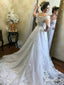 Vestidos de novia de encaje vintage con hombros descubiertos y cola corte AWD1434 