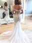 Off the Shoulder Vintage Mermaid Wedding Dresses Lace Applique Retro Wedding Dress AWD1254