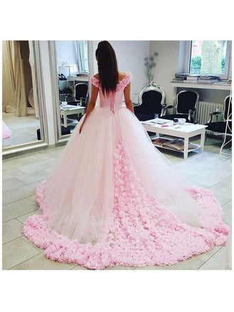 Off the Shoulder Vintage Pink Ball Gown Wedding Dresses apd2530-SheerGirl
