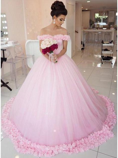 Off the Shoulder Vintage Pink Ball Gown Wedding Dresses apd2530-SheerGirl