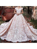 Off the Shoulder Vintage Wedding Dresses Lace Applique Pink Wedding Dresses AWD1120-SheerGirl