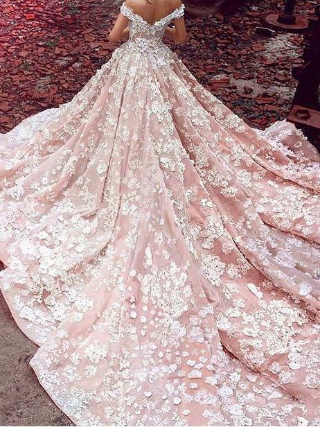 Off the Shoulder Vintage Wedding Dresses Lace Applique Pink Wedding Dresses AWD1120 Off the Shoulder Vintage Wedding Dresses Lace Applique Pink Wedding Dresses AWD1120