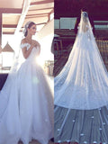 Off the Shoulder Vintage Wedding Dresses Lace Applique Plus Size Wedding Dress AWD1076-SheerGirl