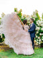 Off the Shoulder Wedding Gown Pleated Layered Tulle Blush Pink Ball Gown Wedding Dress AWD1944