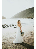 Off the Shoulder White Beach Wedding Dresses Tulle Summer Wedding Dress AWD1127-SheerGirl