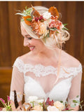 Off the Shoulder White Country Wedding Dresses Half Sleeve Beach Wedding Dress AWD1123-SheerGirl