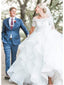 Off the Shoulder White Organza Ball Gown Wedding Dresses with Sleeves AWD1275