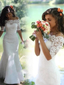 Off the Shoulder White Wedding Dresses Lace Mermaid Wedding Dresses with Sleeves AWD1056