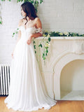 Off the Shoulder White Wedding Dresses Long Simple Beach Wedding Dress AWD1133-SheerGirl