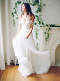 Off the Shoulder White Wedding Dresses Long Simple Beach Wedding Dress AWD1133-SheerGirl