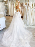 Off-the-shoulder Appliqued Lace Long Tulle Wedding Gown with Court Train AWD1781-SheerGirl
