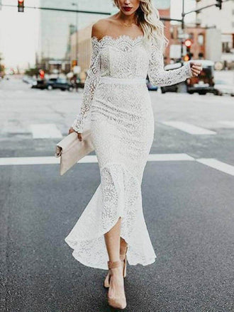 Off the shoulder Vintage Lace Wedding Dresses Mermaid Beach Bridal Dresses APD2803-SheerGirl