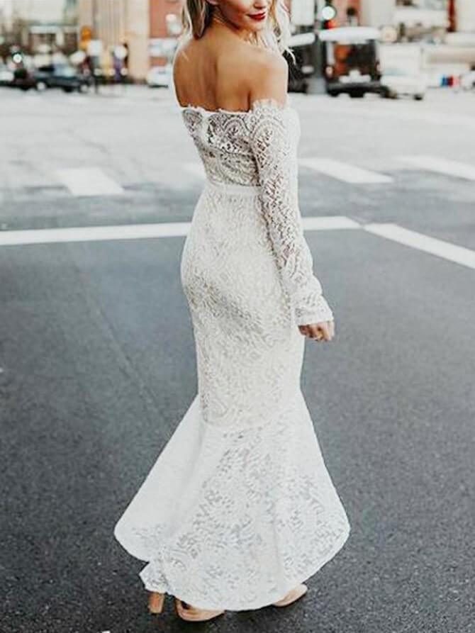 Off the shoulder Vintage Lace Wedding Dresses Mermaid Beach Bridal Dresses APD2803-SheerGirl