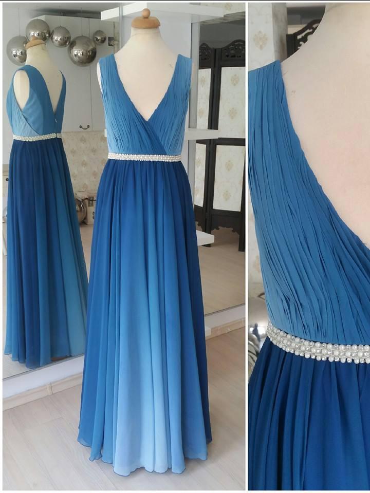 Ombre Blue Simple Prom Dresses Plus Size V Neck Beaded Long Maxi Formal Dresses APD3517 Ombre Blue Simple Prom Dresses Plus Size V Neck Beaded Long Maxi Formal Dresses APD3517