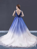 Ombre Contrast Colored A Line Prom Dress Pleated V Neck Long Formal Dress ARD2496-SheerGirl