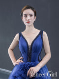 Ombre Contrast Colored A Line Prom Dress Pleated V Neck Long Formal Dress ARD2496-SheerGirl