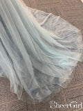 Ombre Soft Tulle Embroidered Lace Boho Wedding Dress V Neck Pearls Wedding Gown AWD1686-SheerGirl