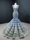 Ombre Tulle Deep V Neckline Mermaid Tiered Prom Dress with Ruffle Bottom ARD2640-SheerGirl