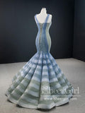 Ombre Tulle Deep V Neckline Mermaid Tiered Prom Dress with Ruffle Bottom ARD2640-SheerGirl