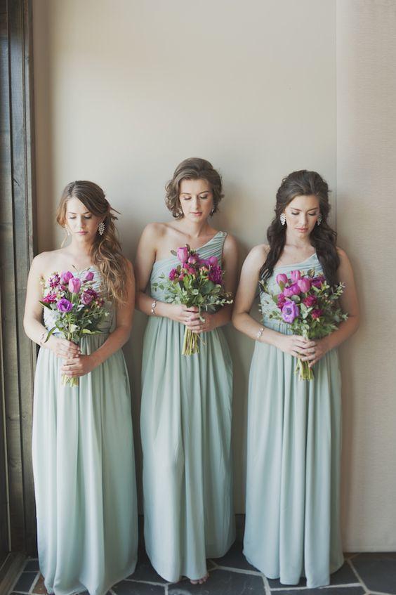 One Shoulder Mint Green Bridesmaid Dresses Plus Size Maternity Long Bridesmaid Dresses ARD1136-SheerGirl