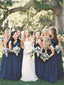One Shoulder Navy Blue Bridesmaid Dresses Cheap Tulle Bridesamid Dresses ARD1148