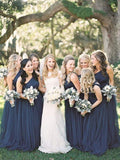 One Shoulder Navy Blue Bridesmaid Dresses Cheap Tulle Bridesamid Dresses ARD1148-SheerGirl