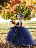 One Shoulder Navy Blue Tulle Ball Gown Flower Girl Dresses ARD1719-SheerGirl
