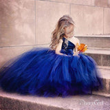 One Shoulder Navy Blue Tulle Ball Gown Flower Girl Dresses ARD1719-SheerGirl