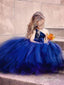 Jedno rameno, tmavě modré tylové společenské květinové šaty ARD1719 