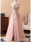 One Shoulder Rose Gold Prom Dresses Pink Tulle Maxi Formal Evening Gowns ARD1029