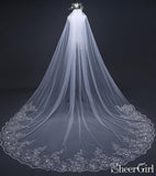 One Tier Cathedral Wedding Veils with Lace Applique ACC1073-SheerGirl