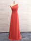 One-shoulder Coral Chiffon Long Bridesmaid Dresses,Cheap Bridesmaid Gowns,apd2518