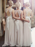 Open Back Lace Top Chiffon Long Bridesmaid Dresses with Sash ARD1384-SheerGirl
