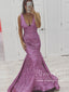 Orchid Sparkly Mermaid Prom Dresses V Neck Pageant Dress Long Prom Gown ARD2928